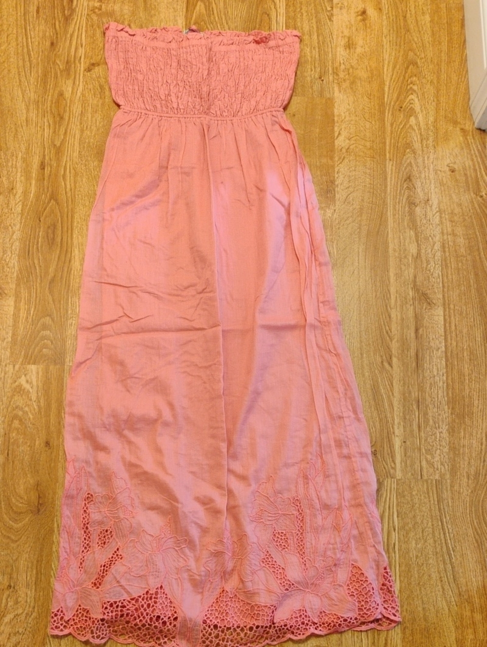 Yoana Baraschi Coral-Pink Smocked Strapless Dress